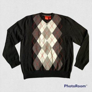 Vans Men’s Black Gray Long Sleeve Argyle Sweater Medium